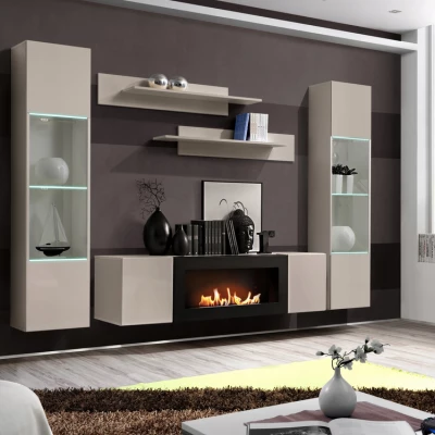 Stěna do obývacího pokoje FREYA s biokrbem - kašmír