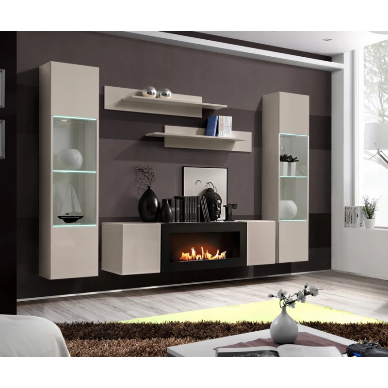 Stěna do obývacího pokoje FREYA s biokrbem - kašmír