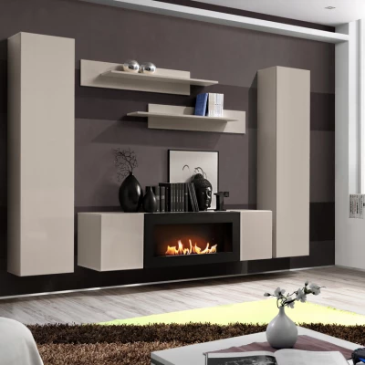 Obýváková stěna FREYA s biokrbem - kašmír