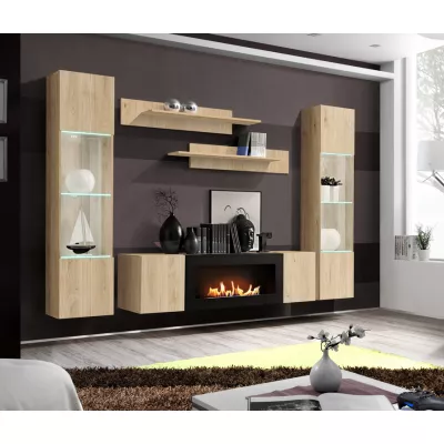 Stěna do obývacího pokoje FREYA s biokrbem - hickory jackson