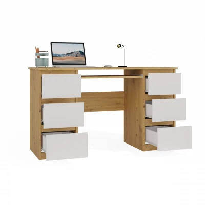 Počítačový stůl HOLLOW - dub artisan / bílý