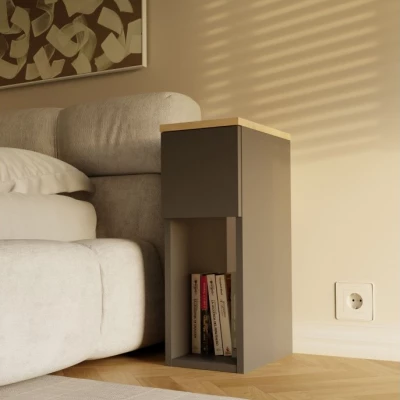 Noční stolek FALKVILE 1 - antracit / dub artisan