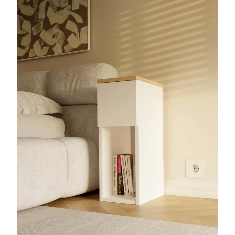 Noční stolek FALKVILE 1 - bílý / dub artisan