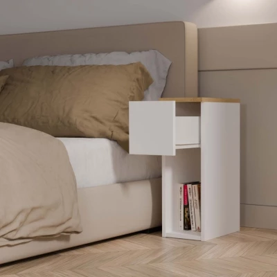 Noční stolek FALKVILE 1 - bílý / dub artisan