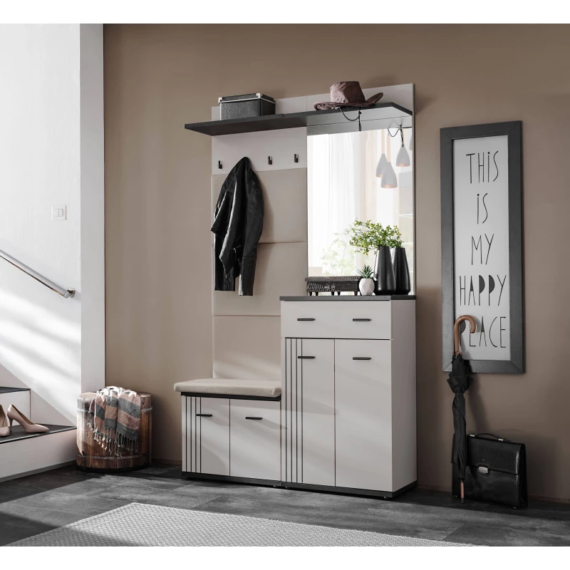 Stěna do předsíně PETUNIA 6 s podsedákem - kašmír / černá