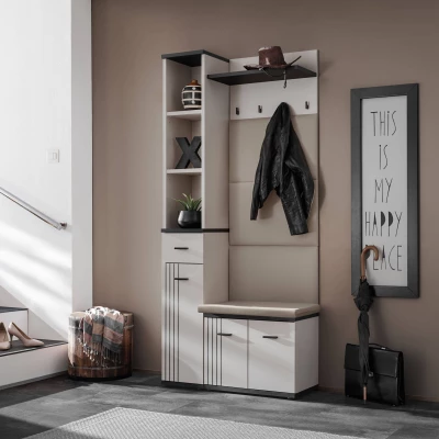 Stěna do předsíně PETUNIA 5 s podsedákem - kašmír / černá