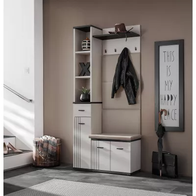 Stěna do předsíně PETUNIA 5 s podsedákem - kašmír / černá