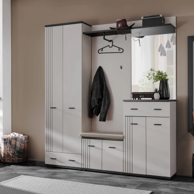 Stěna do předsíně PETUNIA 3 s podsedákem - kašmír / černá