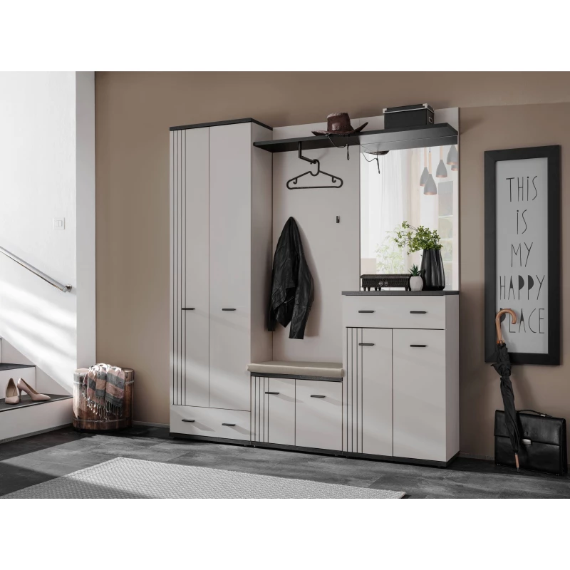 Stěna do předsíně PETUNIA 3 s podsedákem - kašmír / černá