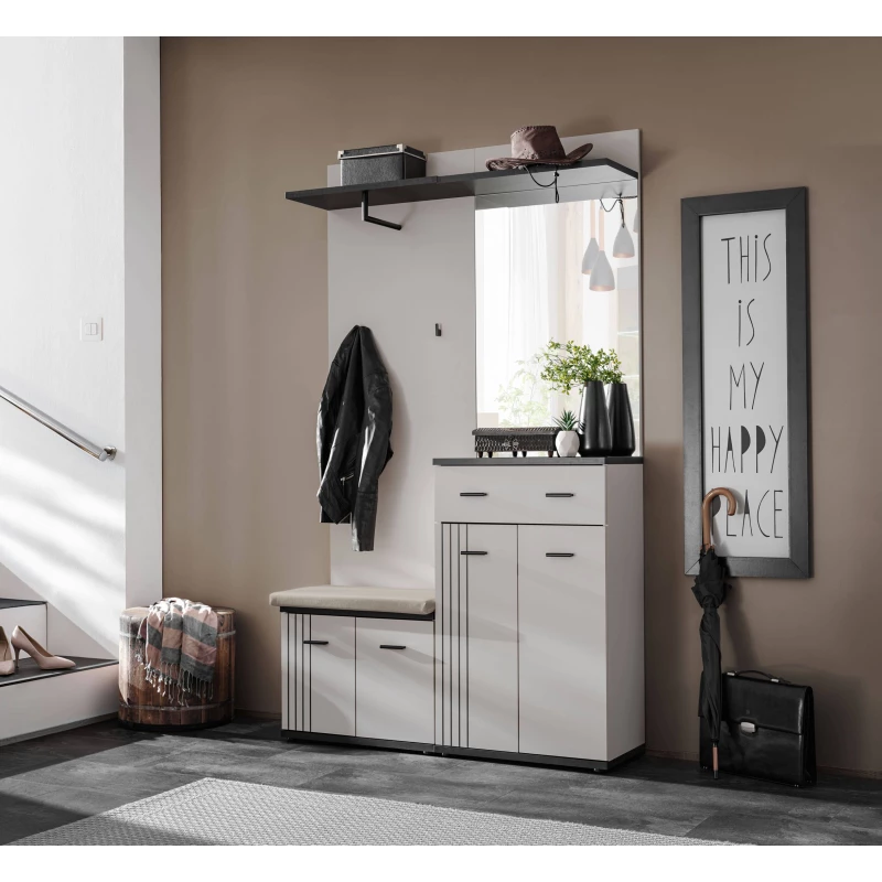 Stěna do předsíně PETUNIA 2 s podsedákem - kašmír / černá