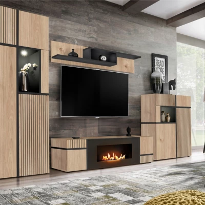 Stěna do obývacího pokoje CELINE - hickory jackson / černá