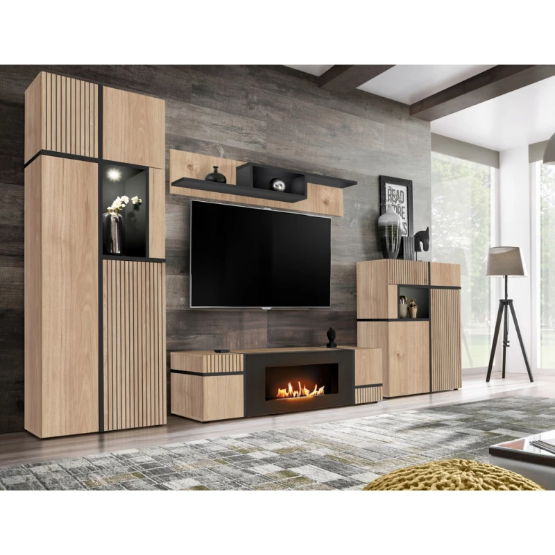 Stěna do obývacího pokoje CELINE - hickory jackson / černá