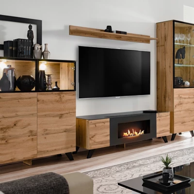 Stěna do obývacího pokoje TILA - dub wotan / černá