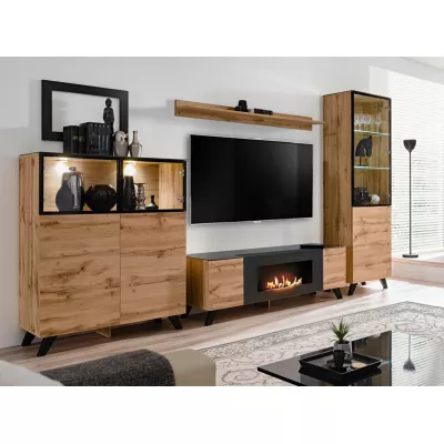 Stěna do obývacího pokoje TILA - dub wotan / černá