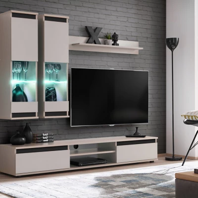 Stěna do obýváku MEDA - kašmír / černá