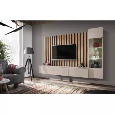 Obývací stěna CECILIA s LED osvětlením - kašmír / dub artisan / černá