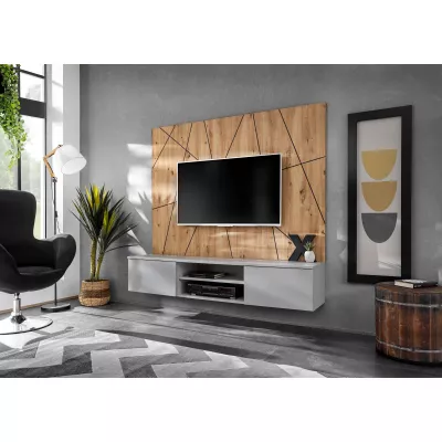 Stěna do obýváku SHIRIKI - perlově šedá / dub artisan / černá