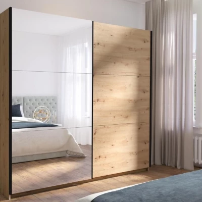 Vysoká šatní skříň 151 cm se zrcadlem APASTO - dub artisan
