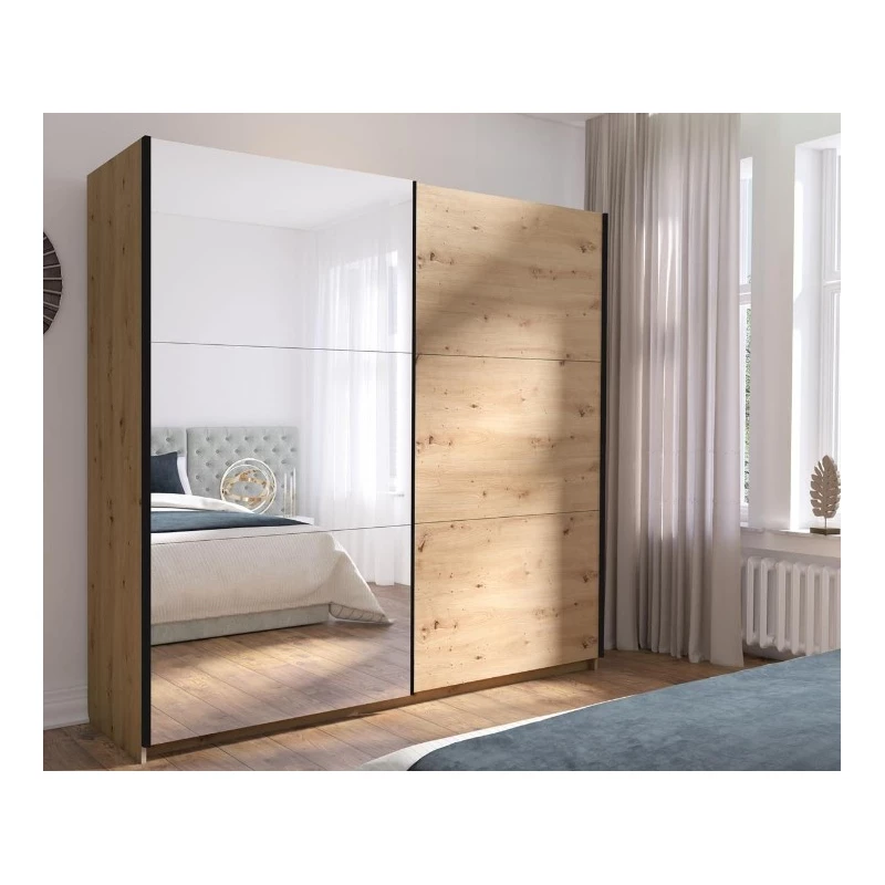 Vysoká šatní skříň 151 cm se zrcadlem APASTO - dub artisan