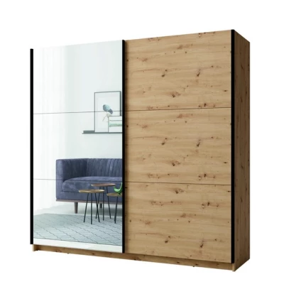 Vysoká šatní skříň 151 cm se zrcadlem APASTO - dub artisan
