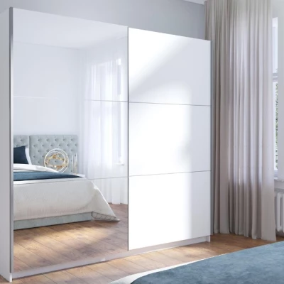 Vysoká šatní skříň 151 cm se zrcadlem APASTO - bílá