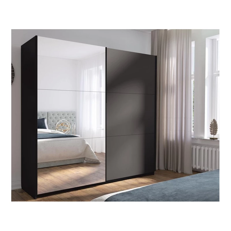 Vysoká šatní skříň 151 cm se zrcadlem APASTO - grafitová