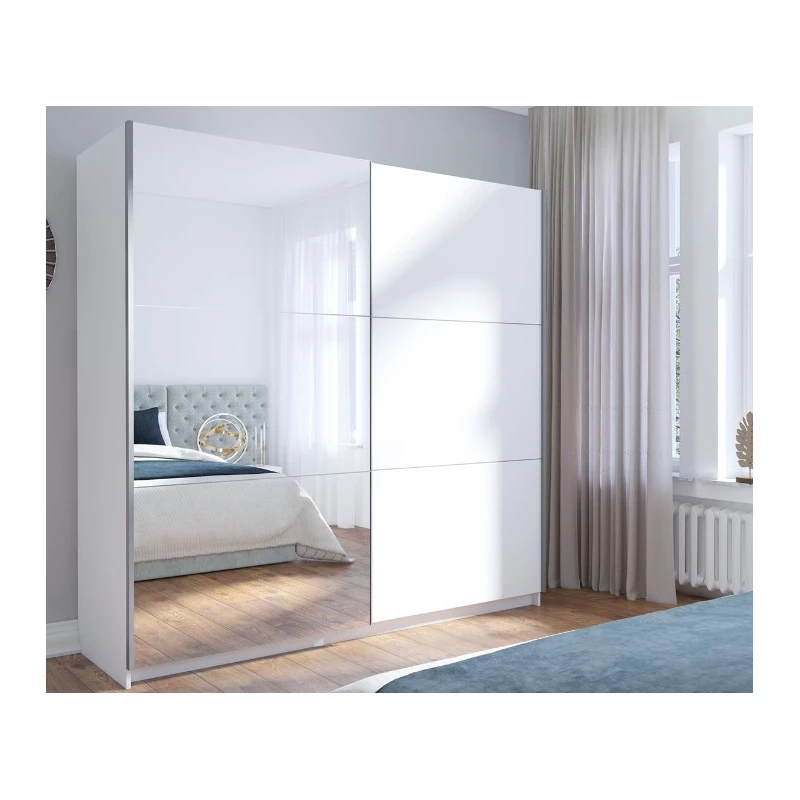 Velká šatní skříň 201 cm se zrcadlem APASTO - bílá
