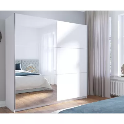 Velká šatní skříň 201 cm se zrcadlem APASTO - bílá