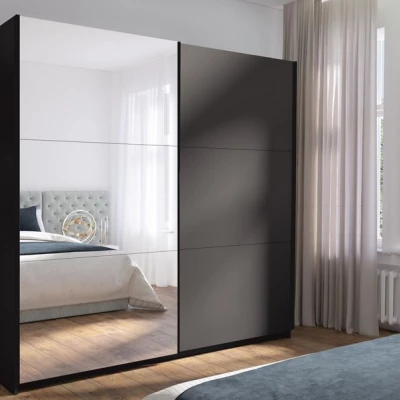 Velká šatní skříň 201 cm se zrcadlem APASTO - grafitová