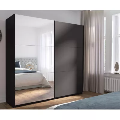 Velká šatní skříň 201 cm se zrcadlem APASTO - grafitová