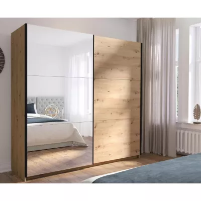 Velká šatní skříň 201 cm se zrcadlem APASTO - dub artisan