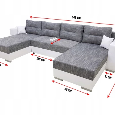 Rozkládací sedací souprava do U LUCASA 2 - světlé šedá / bílá eko kůže