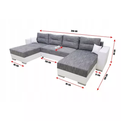 Rozkládací sedací souprava do U LUCASA 2 - světlé šedá / bílá eko kůže