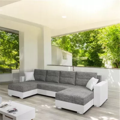 Rozkládací sedací souprava do U LUCASA 2 - světlé šedá / bílá eko kůže