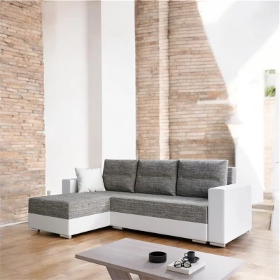 Rohová sedací souprava KANANDA 2 - světle šedá / bílá eko kůže