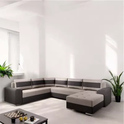 Rohová rozkládací sedací souprava GEVANA 3 - světle šedá / hnědá