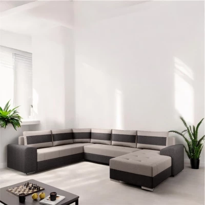 Rohová rozkládací sedací souprava GEVANA 1 - světle šedá / hnědá