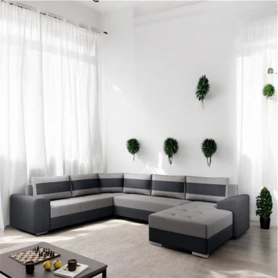 Rohová rozkládací sedací souprava GEVANA 3 - šedá / černá