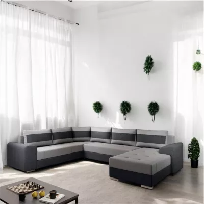 Rohová rozkládací sedací souprava GEVANA 3 - šedá / černá