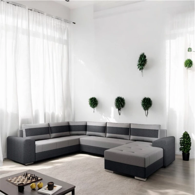 Rohová rozkládací sedací souprava GEVANA 1 - šedá / černá