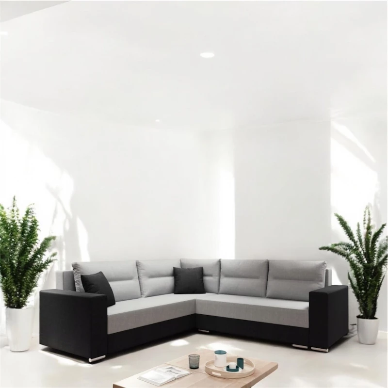 Rohová rozkládací sedací souprava HEMILY 2 - černá / šedá