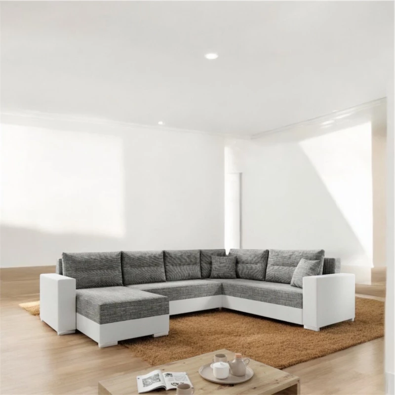 Rozkládací sedací souprava ISAMARA 3 - šedá / bílá eko kůže