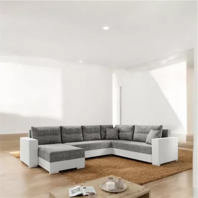 Rozkládací sedací souprava ISAMARA 3 - šedá / bílá eko kůže