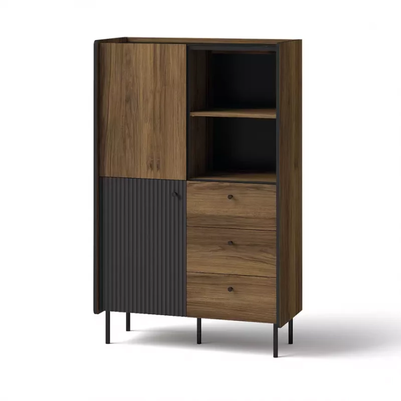 Vysoká komoda ASHEBORO - ořech / san sebastian / černá