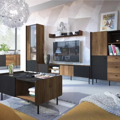 Vysoká komoda ASHEBORO - ořech / san sebastian / černá