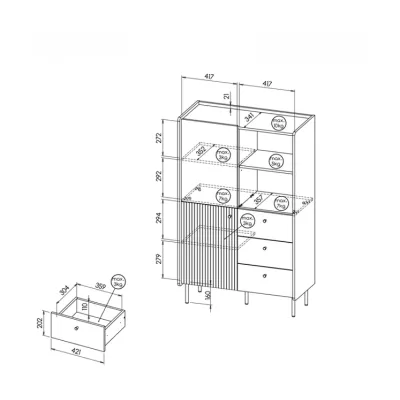 Vysoká komoda ASHEBORO - ořech / san sebastian / černá