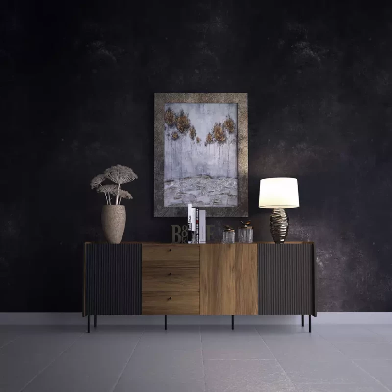 Kombinovaná široká komoda ASHEBORO - ořech / san sebastian / černá