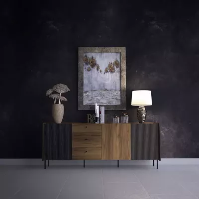 Kombinovaná široká komoda ASHEBORO - ořech / san sebastian / černá