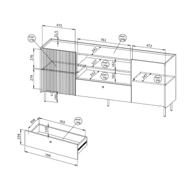 Široká komoda ASHEBORO - ořech / san sebastian / černá