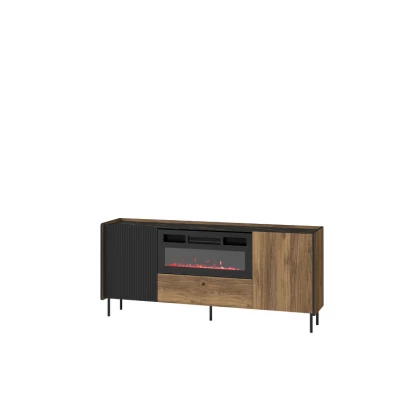 Komoda s elektrickým krbem ASHEBORO - ořech / san sebastian / černá